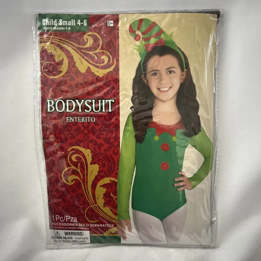 Child Holiday Christmas Bodysuit Costume Green Red Small 4-6‎ 1 Pc NEW